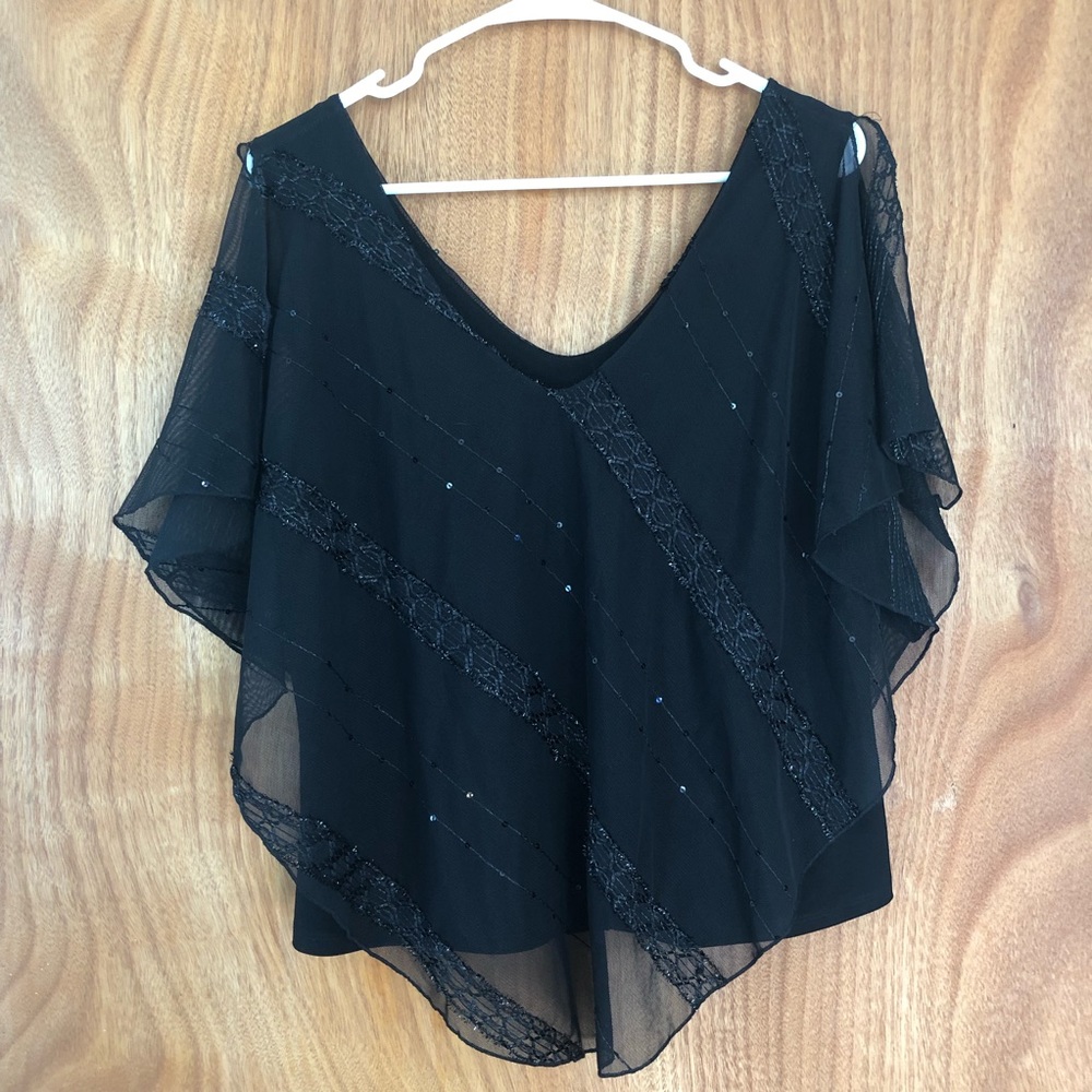 • 2/$10 • Black Sequined Flutter Sleeve Top